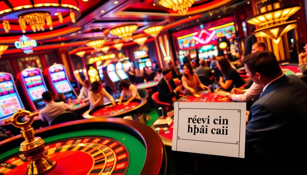 Review nhà cái at a vibrant casino table with excited players placing bets.