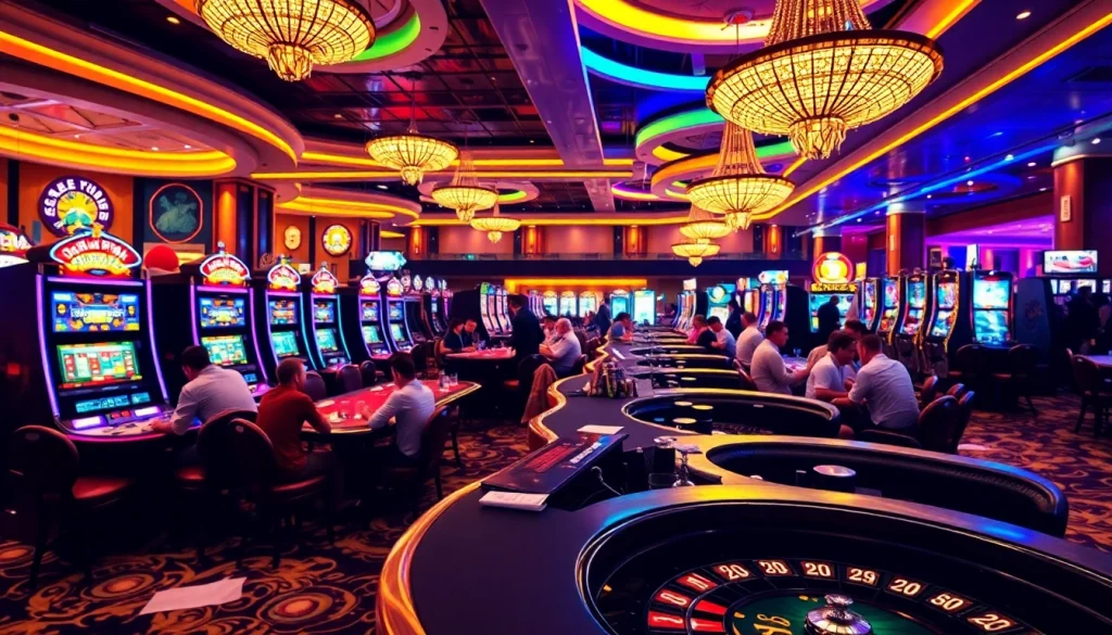 Exciting casino atmosphere with players at tables and slot machines near https://af88.mba/ for thrilling gambling experiences.